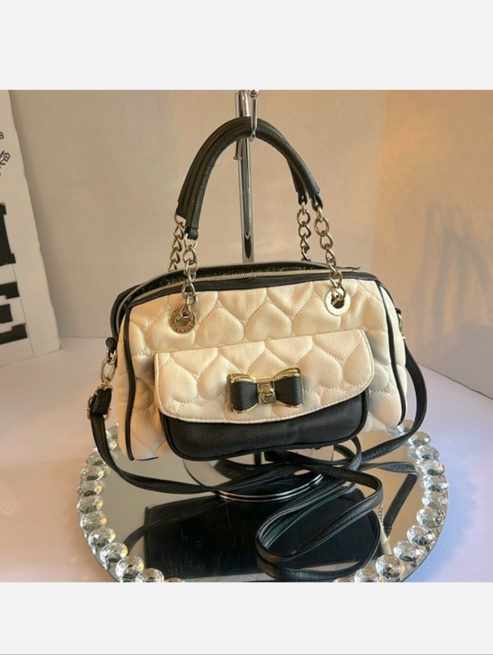 Betsey Johnson Quilted Bow Satchel EUC